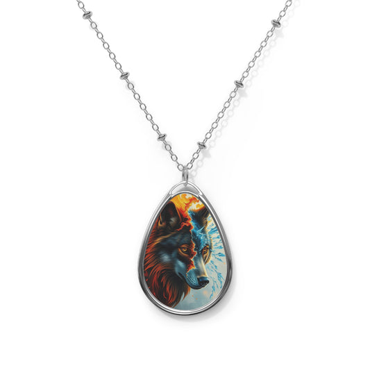 Fire & Ice Wolf Oval Necklace