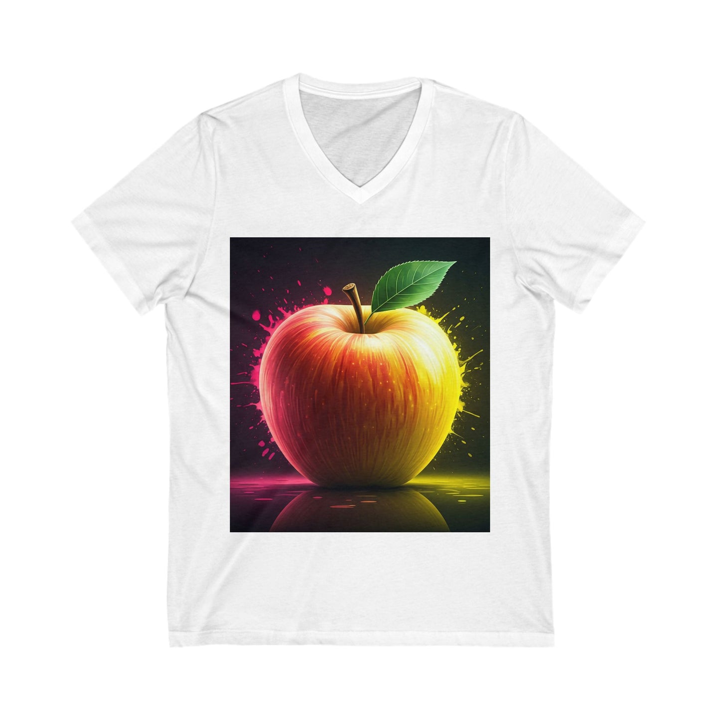 Vibrant Apple Graphic Tee, Unisex V-Neck Shirt, Casual Summer Wear, Gift for Food Lovers, Fun Statement T-Shirt