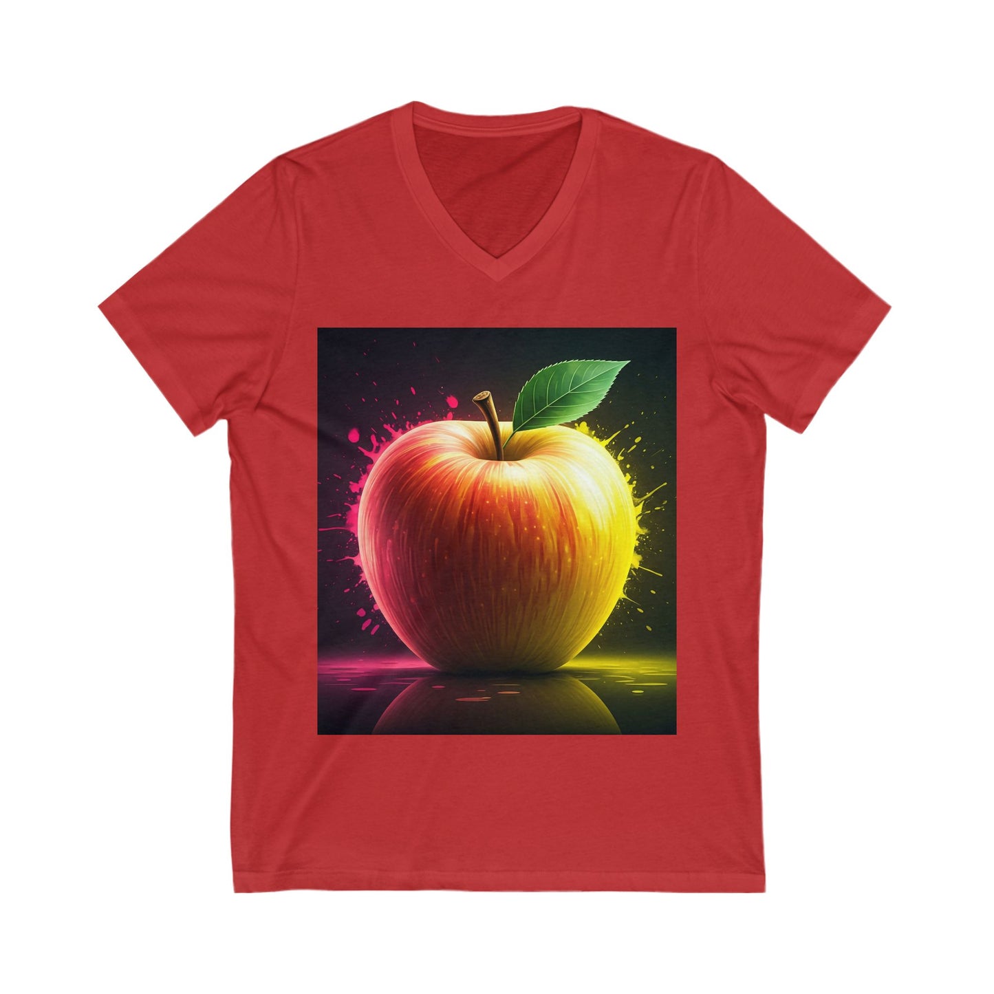 Vibrant Apple Graphic Tee, Unisex V-Neck Shirt, Casual Summer Wear, Gift for Food Lovers, Fun Statement T-Shirt