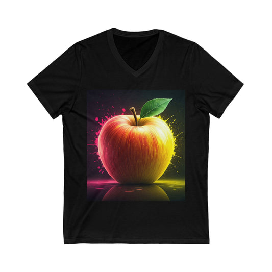 Vibrant Apple Graphic Tee, Unisex V-Neck Shirt, Casual Summer Wear, Gift for Food Lovers, Fun Statement T-Shirt
