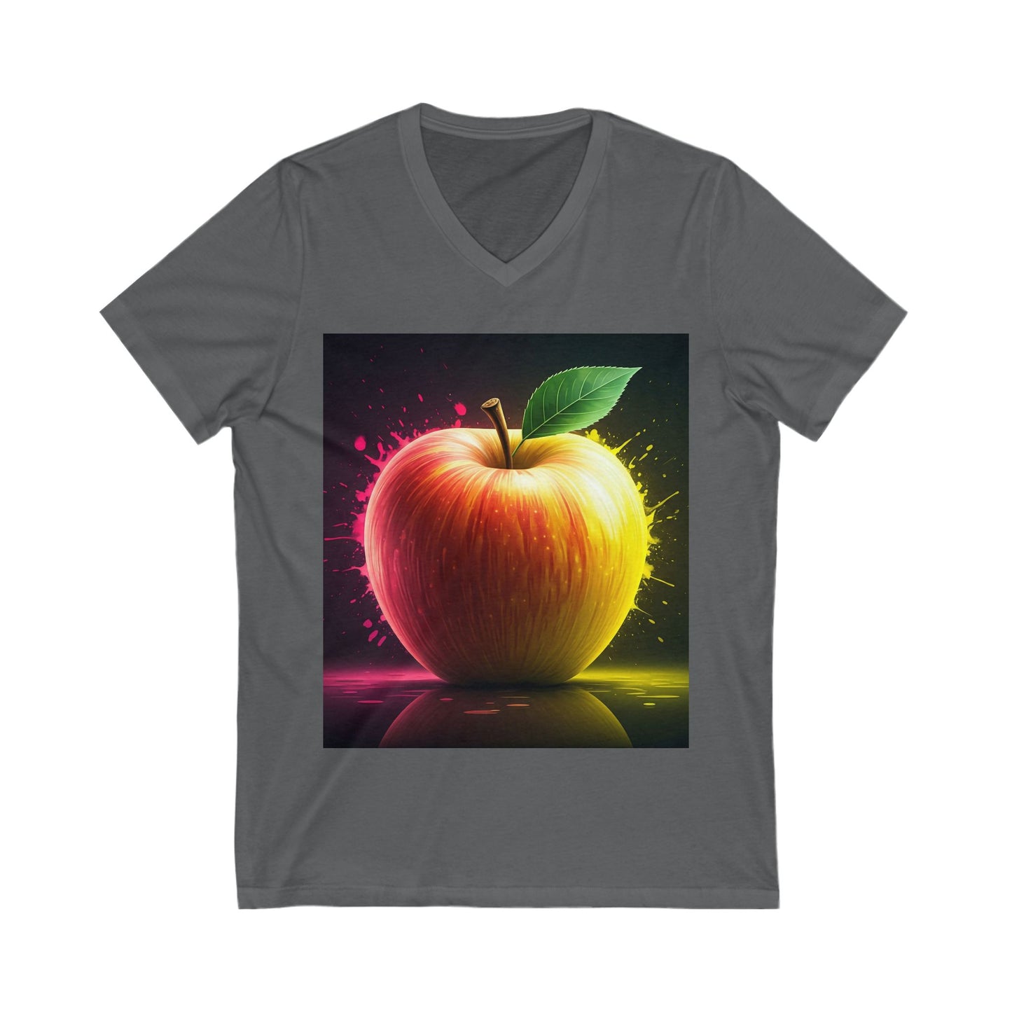 Vibrant Apple Graphic Tee, Unisex V-Neck Shirt, Casual Summer Wear, Gift for Food Lovers, Fun Statement T-Shirt