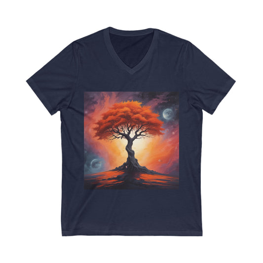 Vibrant Tree of Life Tee, Nature Lover Shirt, Eco-Friendly Apparel, Bohemian V-Neck T-Shirt, Gift for Earth Day, Casual Wear