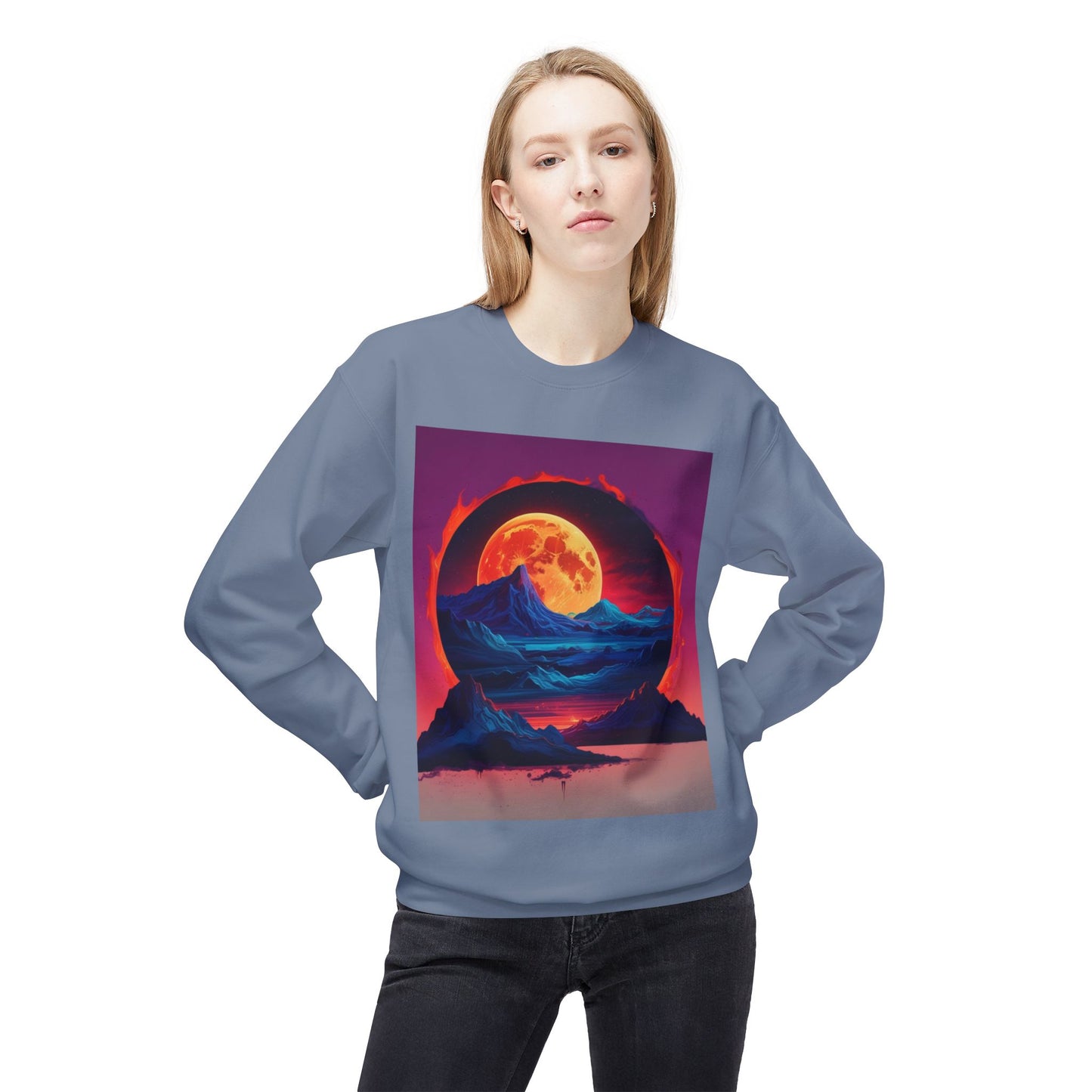 Moon Abstract Graphic Art Unisex Midweight Soft style Fleece Crewneck Sweatshirt