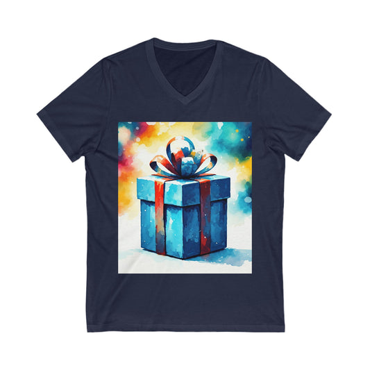 Joyful Gift Print V-Neck Tee, Fun Birthday Shirt, Celebrate Holidays, Unique Gift Idea, Casual Style, Unisex Tee