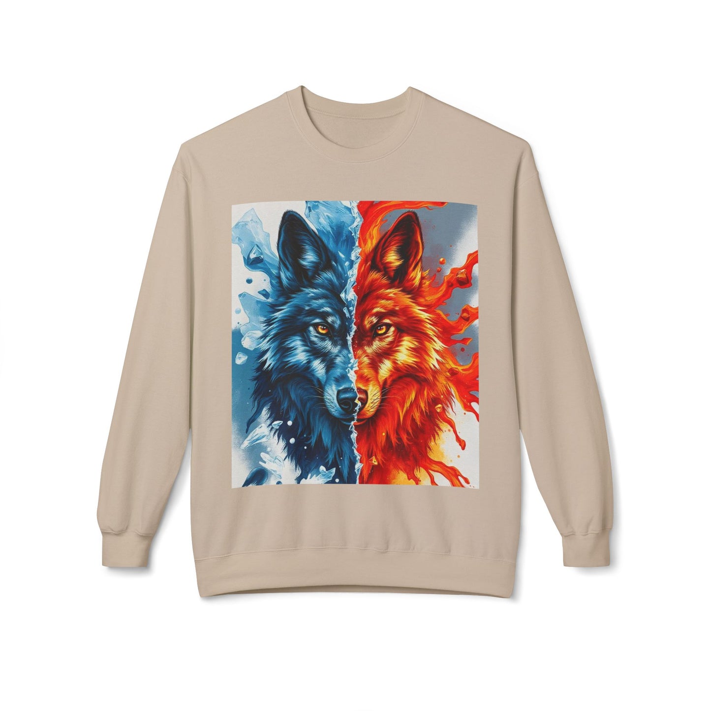 Dual Spirit Wolves Crewneck Sweatshirt | Unisex Cozy Fleece, Nature-Inspired Gift, Animal Art Apparel, Year-Round Wardrobe Essential