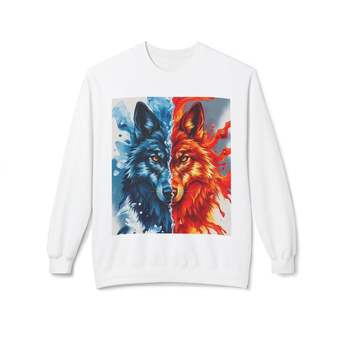 Dual Spirit Wolves Crewneck Sweatshirt | Unisex Cozy Fleece, Nature-Inspired Gift, Animal Art Apparel, Year-Round Wardrobe Essential