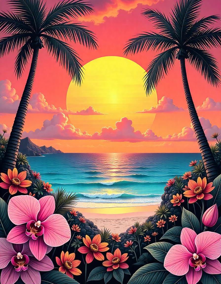 Palm tree Sunset pack of 20