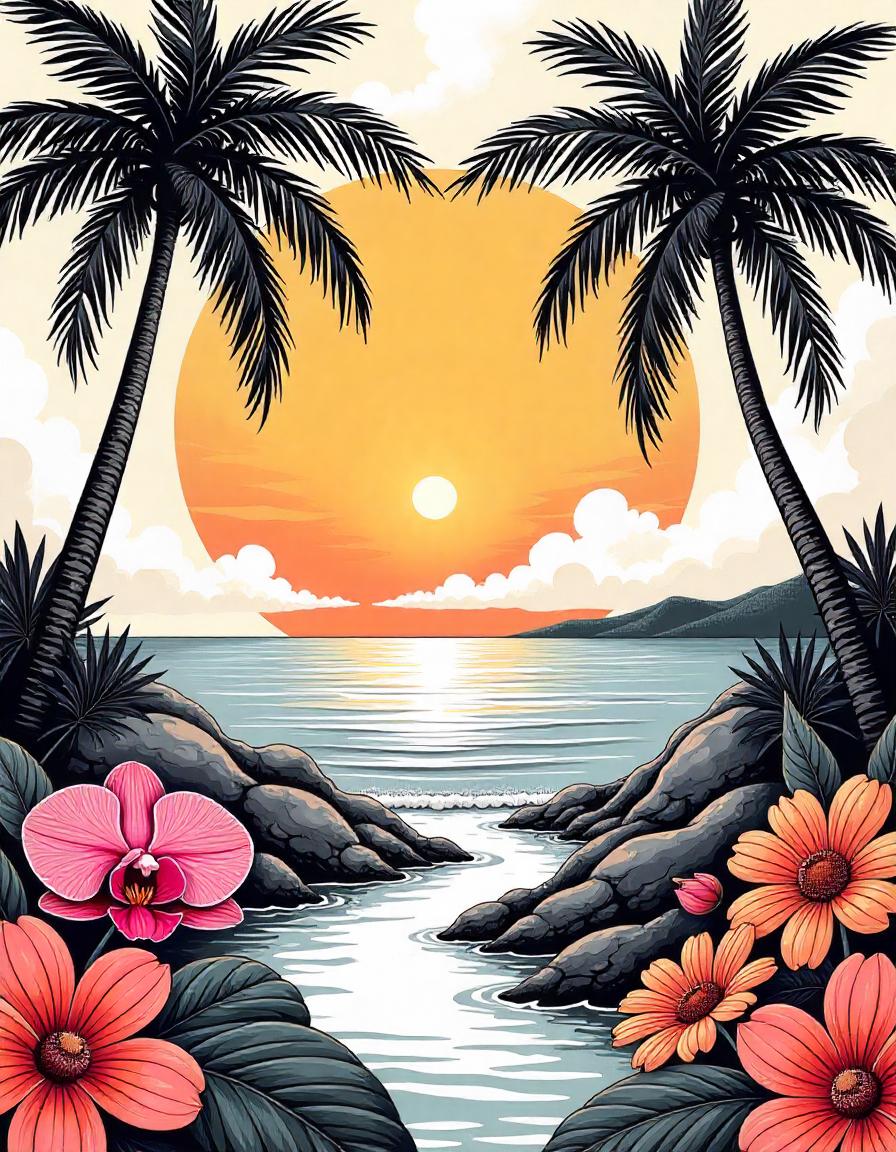 Palm tree Sunset pack of 20