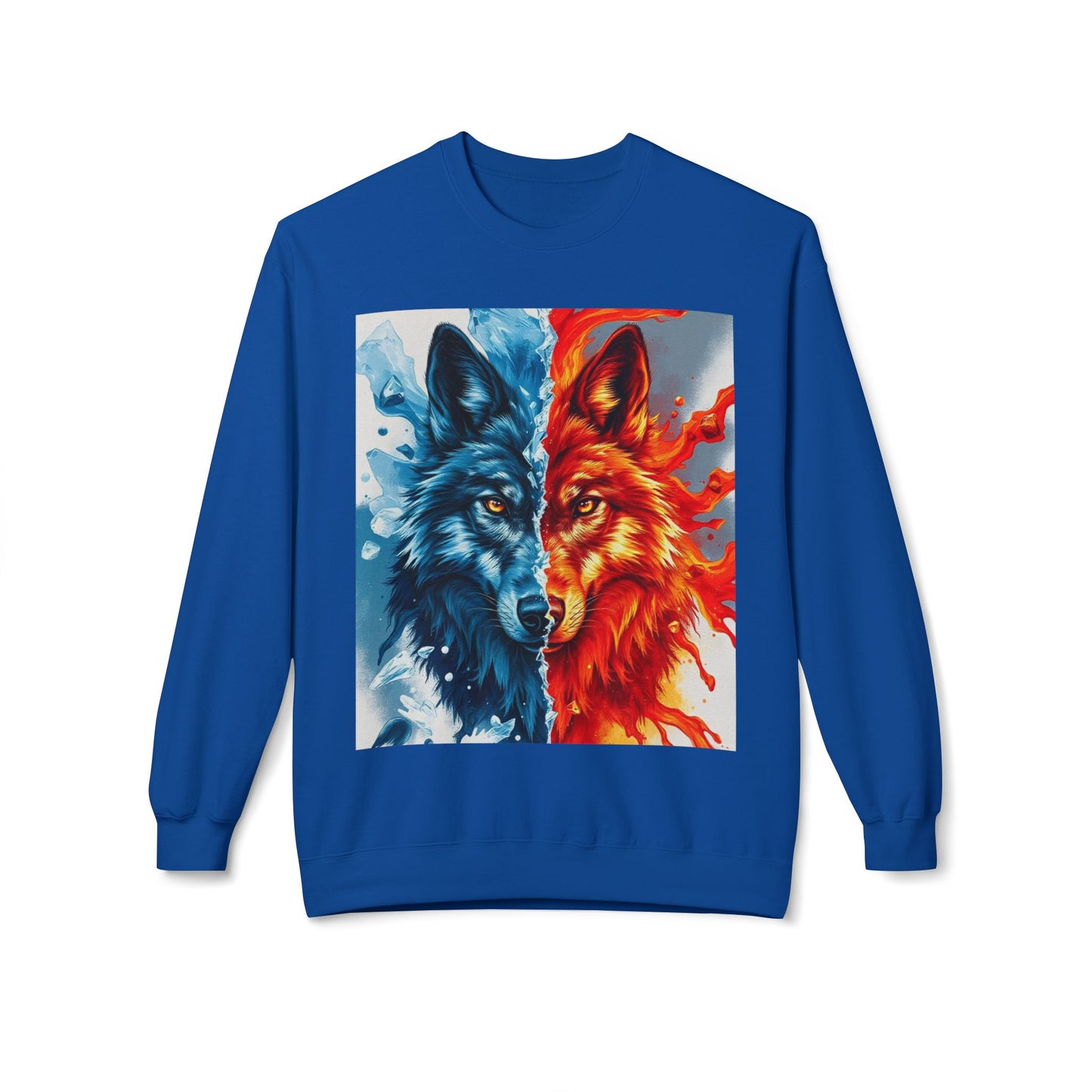 Dual Spirit Wolves Crewneck Sweatshirt | Unisex Cozy Fleece, Nature-Inspired Gift, Animal Art Apparel, Year-Round Wardrobe Essential
