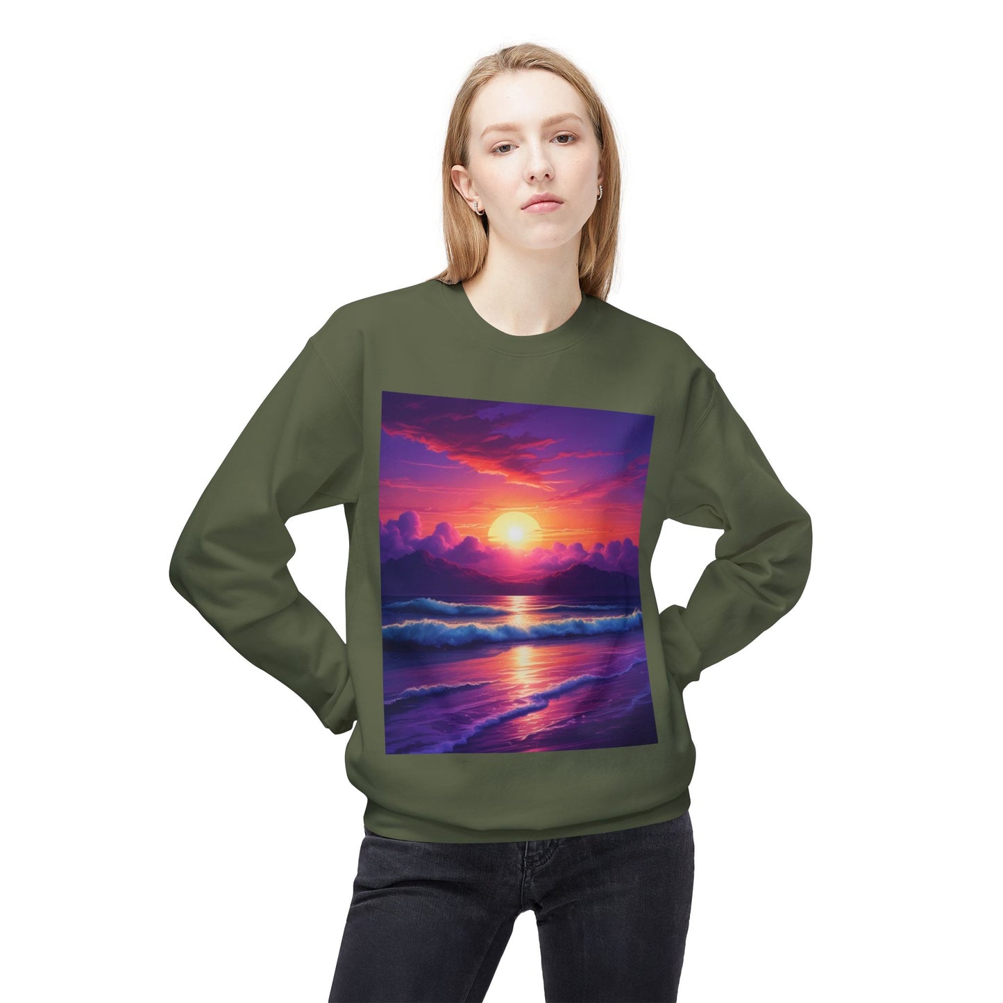 Sunset Ocean Crewneck Sweatshirt - Cozy Layer for Beach Lovers, Gift for Nature Enthusiasts, Perfect for Casual Days, Vibrant Art Apparel