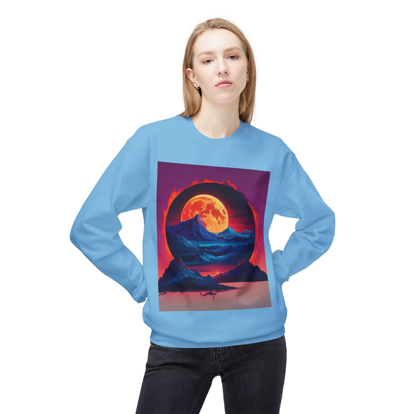 Moon Abstract Graphic Art Unisex Midweight Soft style Fleece Crewneck Sweatshirt