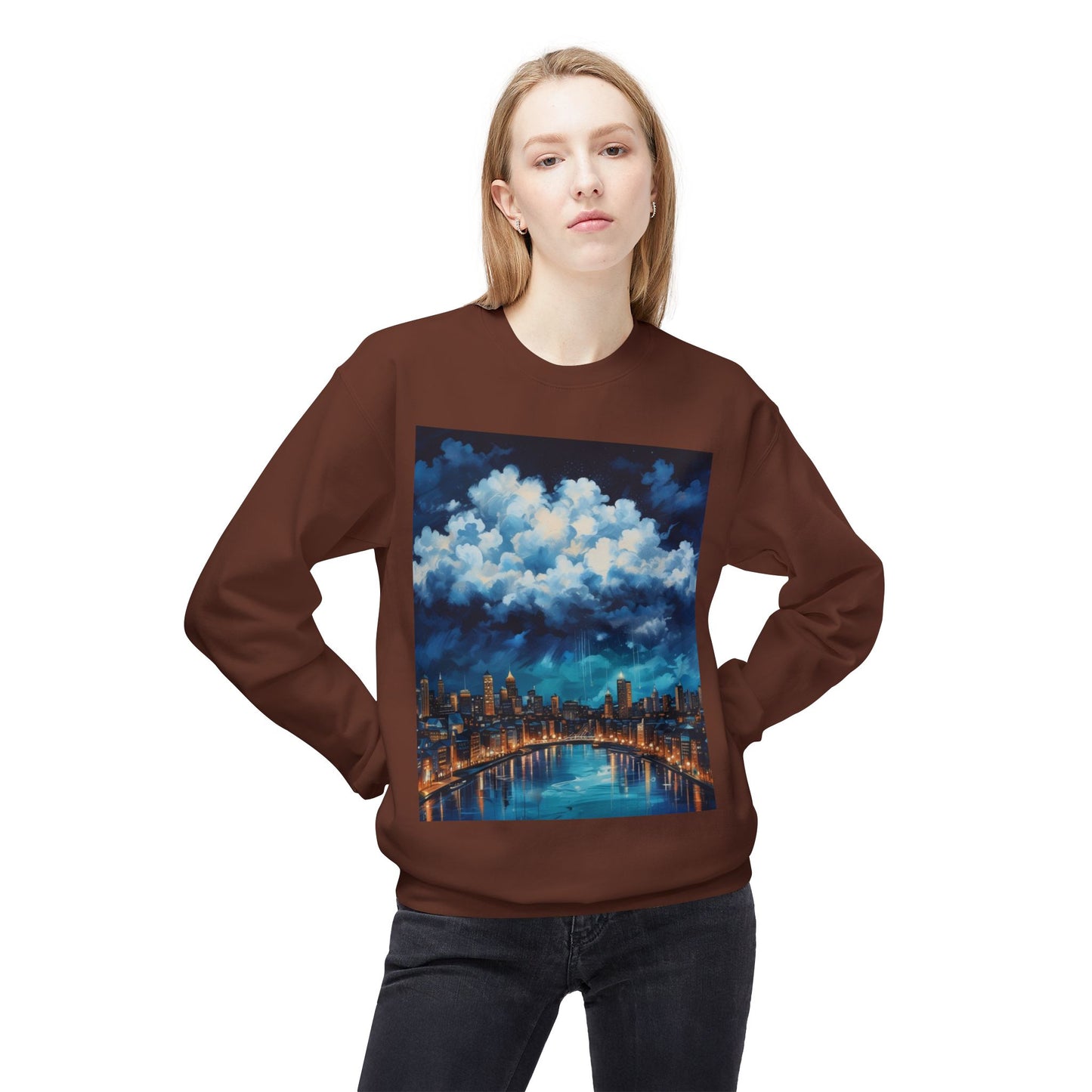 Blue Rainy City Unisex Midweight Softstyle Fleece Crewneck Sweatshirt