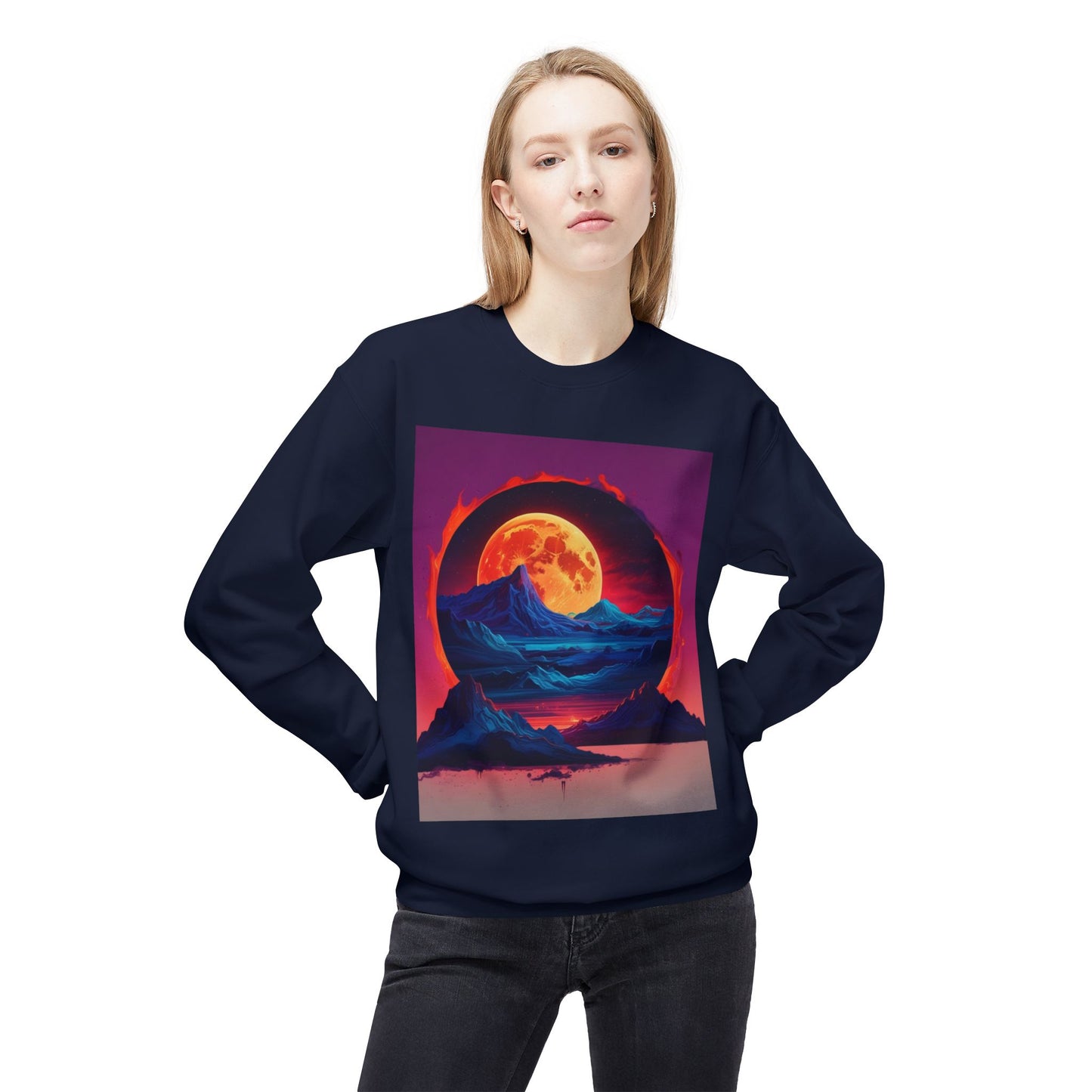 Moon Abstract Graphic Art Unisex Midweight Soft style Fleece Crewneck Sweatshirt