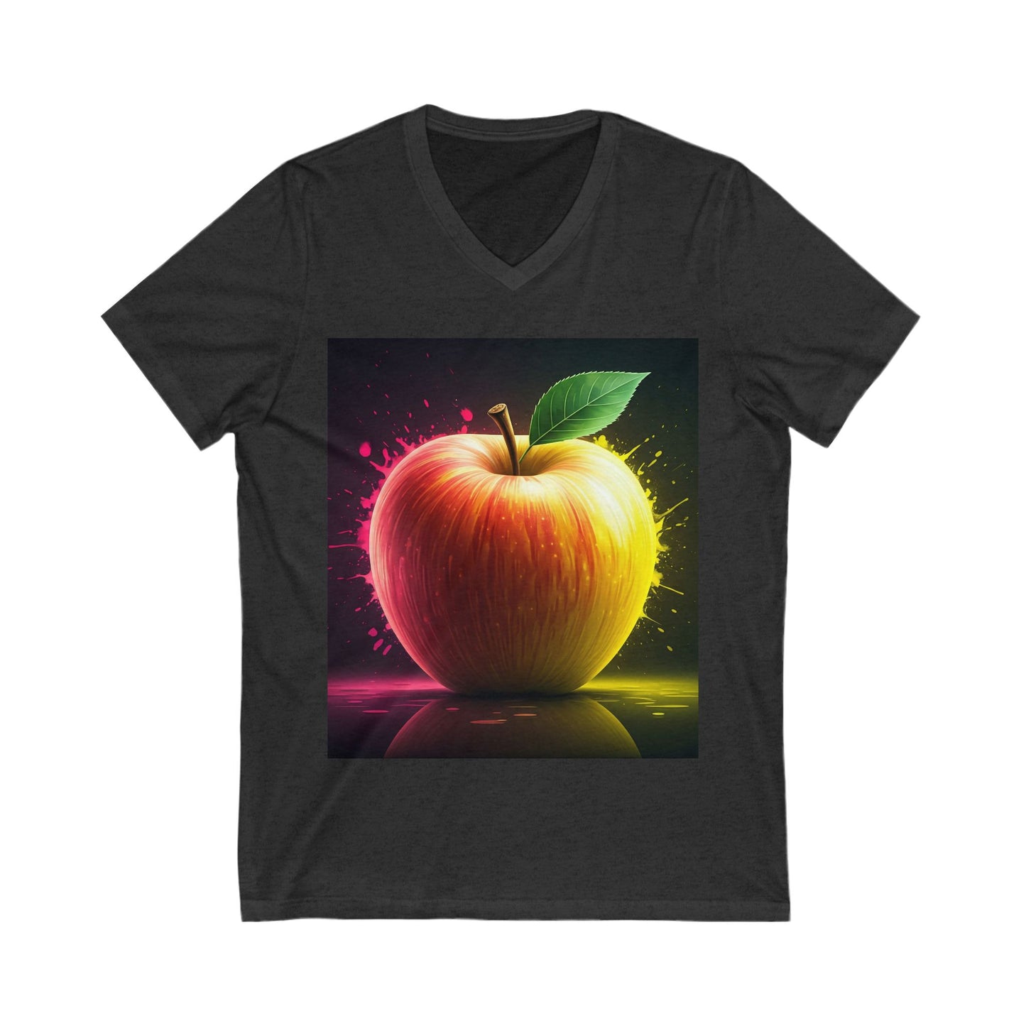 Vibrant Apple Graphic Tee, Unisex V-Neck Shirt, Casual Summer Wear, Gift for Food Lovers, Fun Statement T-Shirt