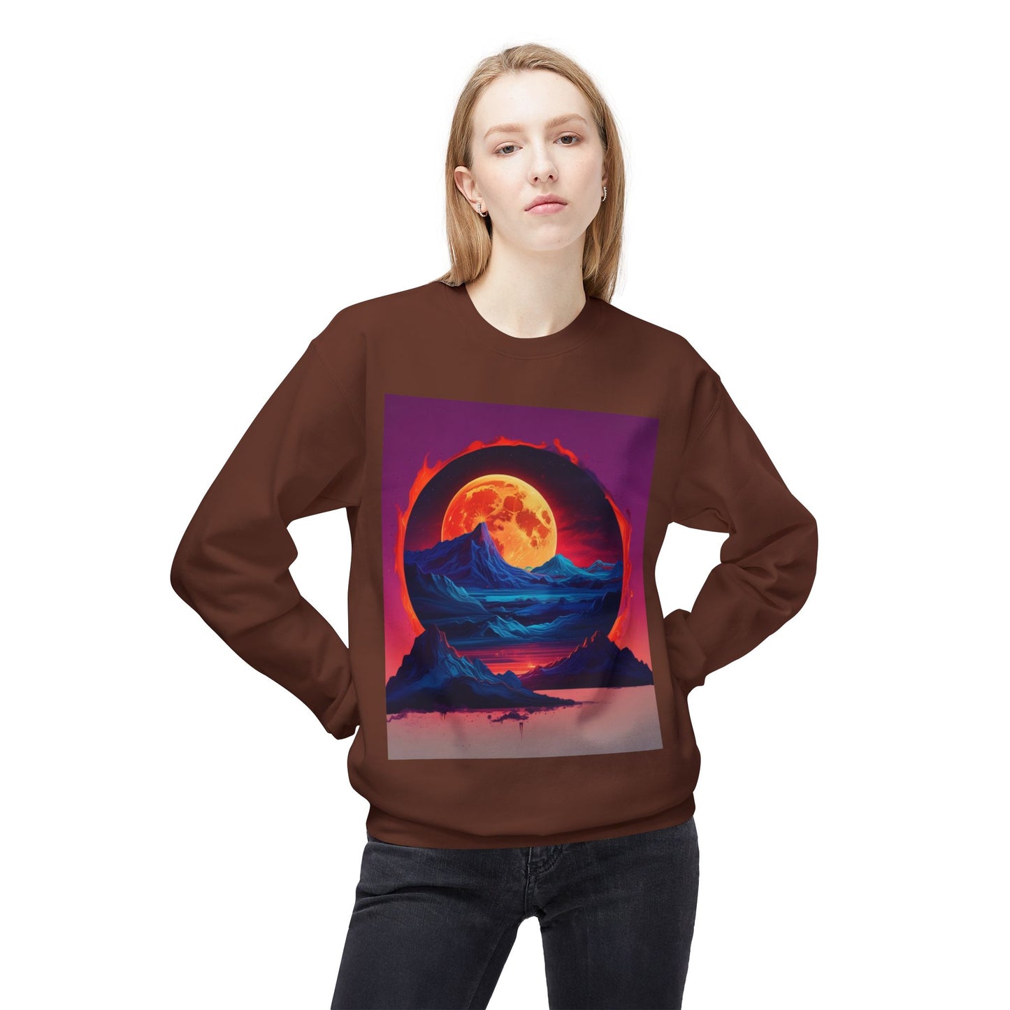 Moon Abstract Graphic Art Unisex Midweight Soft style Fleece Crewneck Sweatshirt