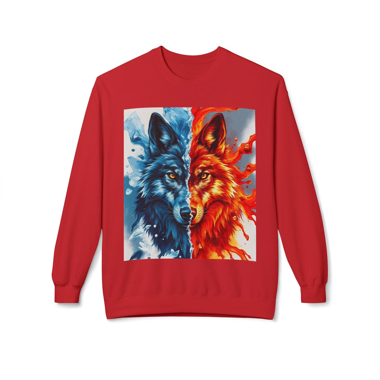 Dual Spirit Wolves Crewneck Sweatshirt | Unisex Cozy Fleece, Nature-Inspired Gift, Animal Art Apparel, Year-Round Wardrobe Essential
