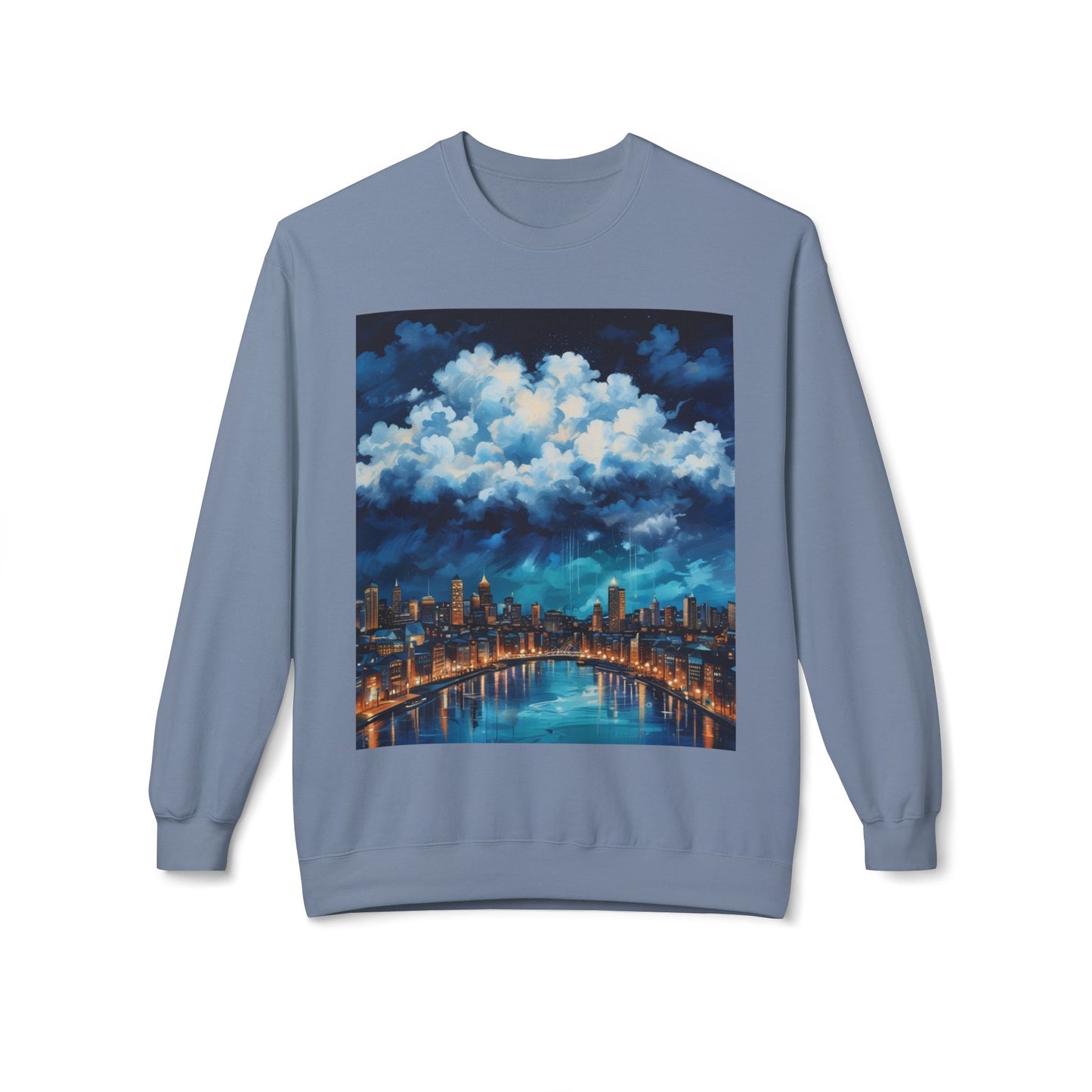 Blue Rainy City Unisex Midweight Softstyle Fleece Crewneck Sweatshirt