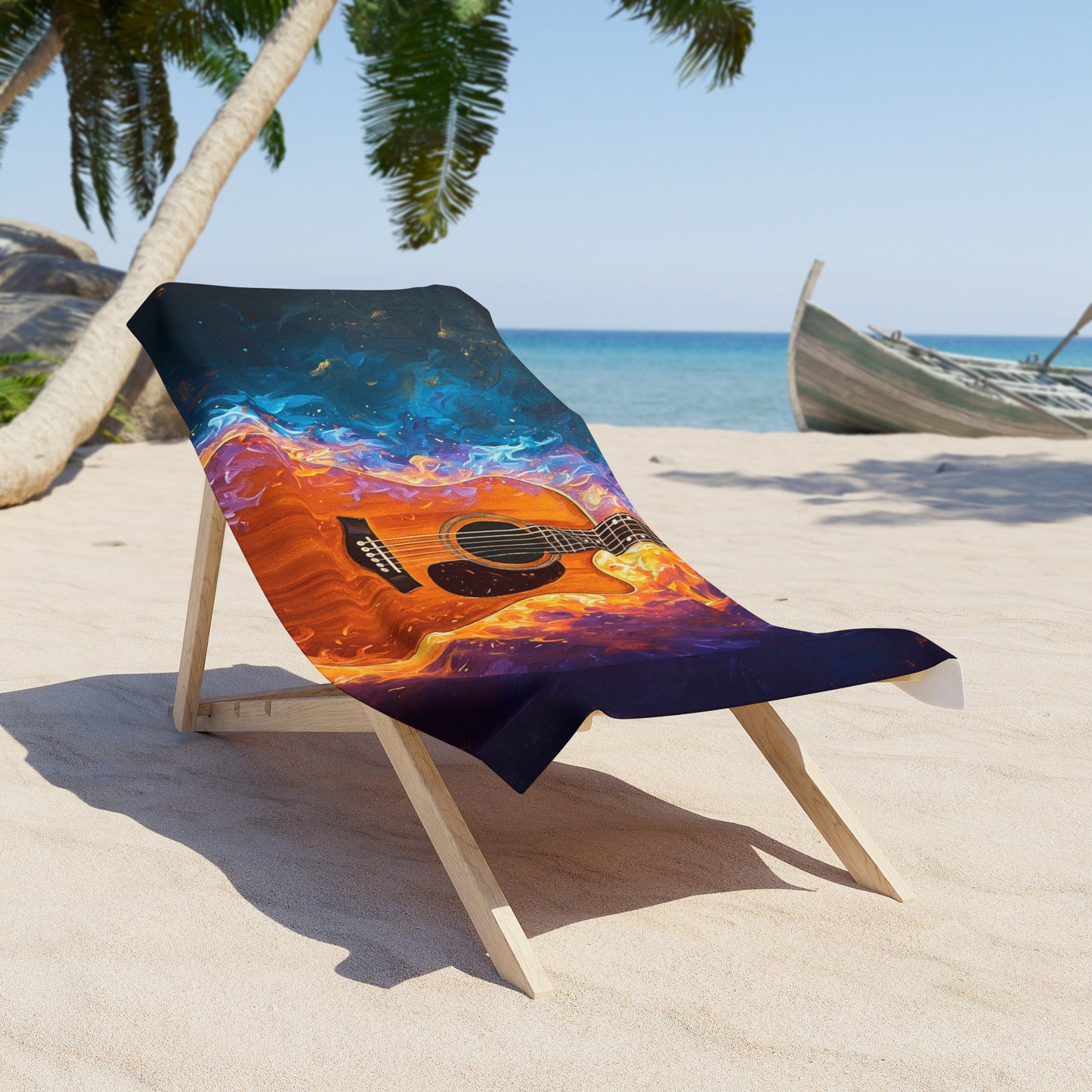 Fire Guitar Painting Beach Towel