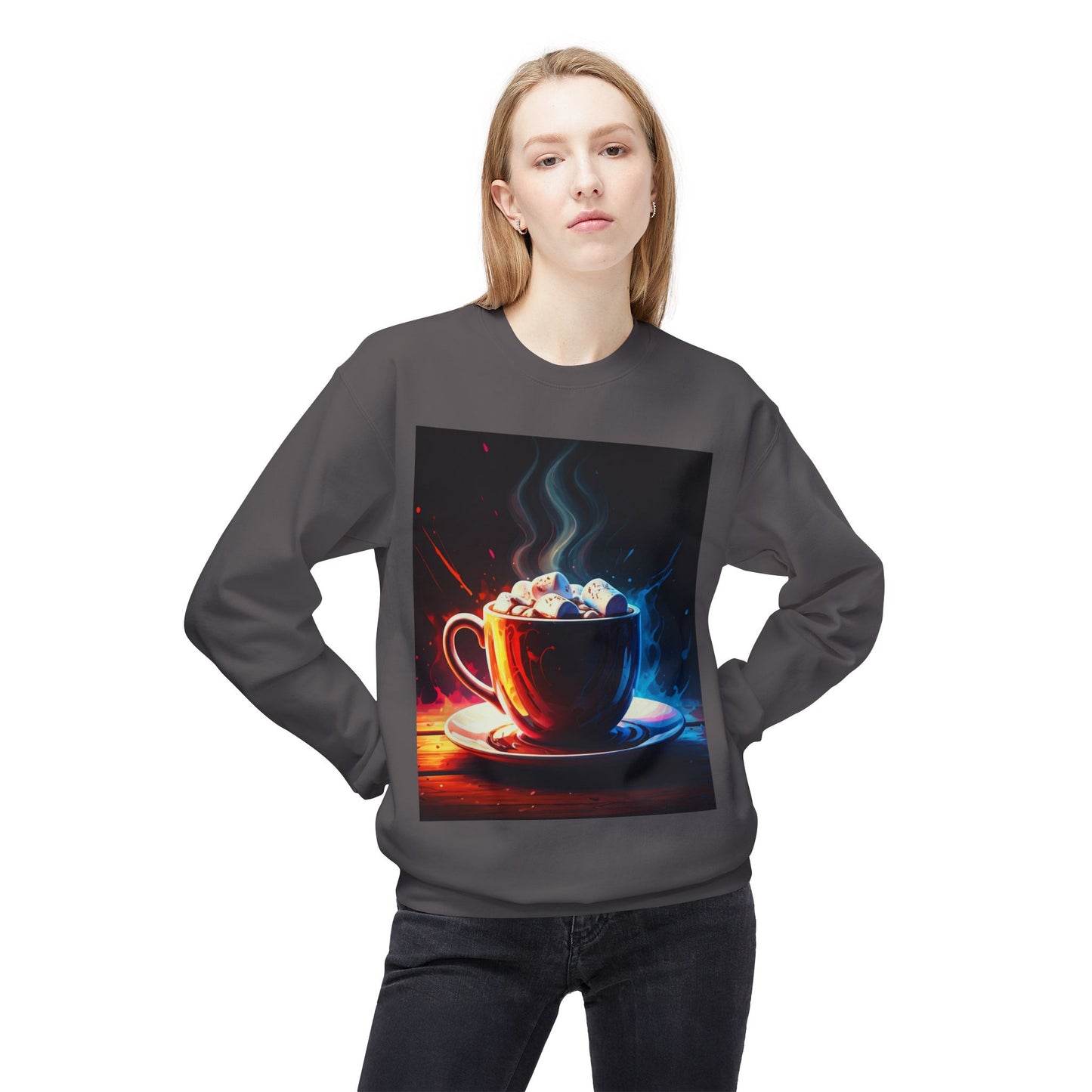 Abstract Hot Chocolate Graphic Unisex Midweight Softstyle Fleece Crewneck Sweatshirt
